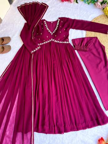 Zinfandel Wine Heavy Georgette Anarkali Gown  Gown