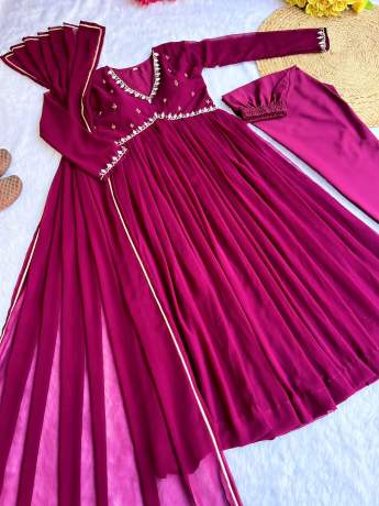 Zinfandel Wine Heavy Georgette Anarkali Gown  Gown