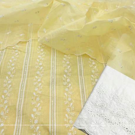 fancy baby yellow kota doriya cotton with all over embroidery work dress material  kota Doria Dress