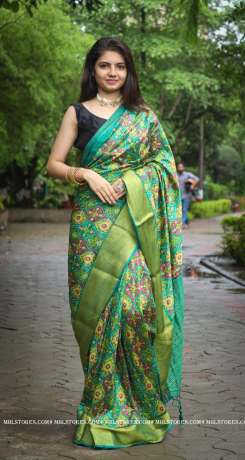 kashmiri silk with  bandhani print work on green color saree with blouse  Sarees