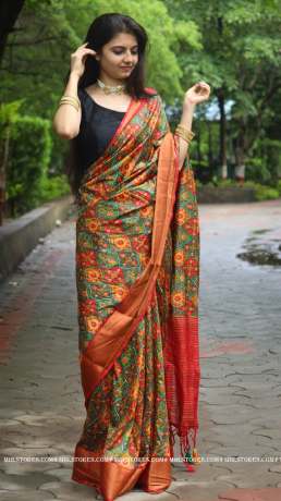 kashmiri silk with  bandhani print work on mint green color saree with blouse  Sarees