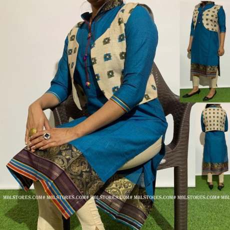 punjabi style printed Blue kurti and pant with koti  Kurtis