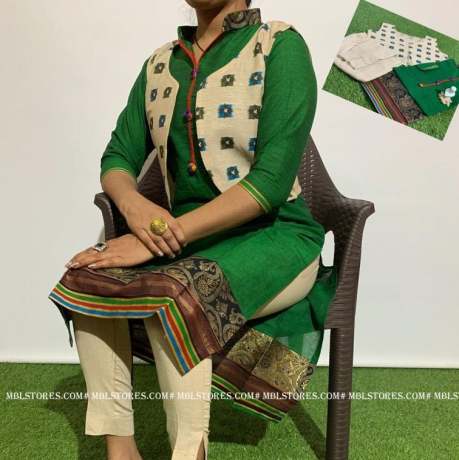 punjabi style printed green kurti and pant with koti  Kurtis