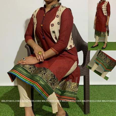 punjabi style printed maroon kurti and pant with koti  Kurtis