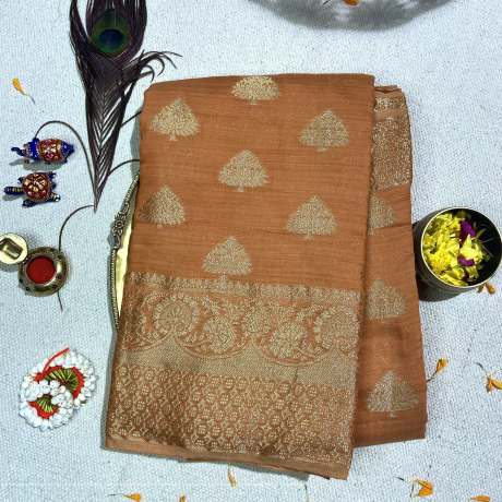 pure golden zari worked orange banarasi silk saree  