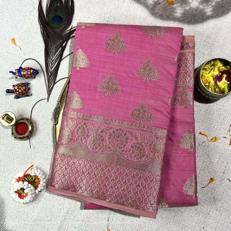 pure golden zari worked pink banarasi silk saree  