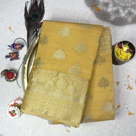 pure golden zari worked yellow  banarasi silk saree  