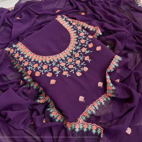 soft georgette   dark purple dress material with embroidery work  Georgette dress  