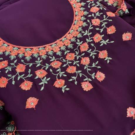 soft georgette   dark purple dress material with embroidery work  Georgette dress  