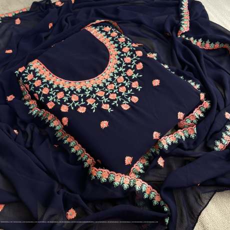 soft georgette  navy blue dress material with embroidery work  Georgette dress  