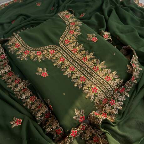 special  forest green Georgette dress material  Ethnic Wear 