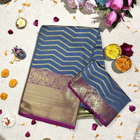 women s denim kanjivaram banrasi silk saree  