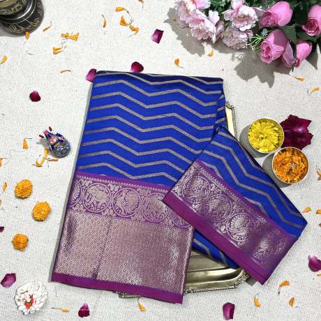 women s navy blue kanjivaram banrasi silk saree  